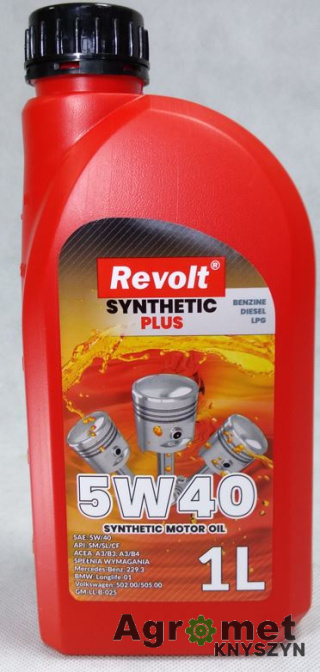 OLEJ REVOLT SYNTH PLUS 5W40 1L API: SM/SL/CF ACEA: A3/B4 MB. 229.3 BMW: LL-01 VW: 502.00/505.00