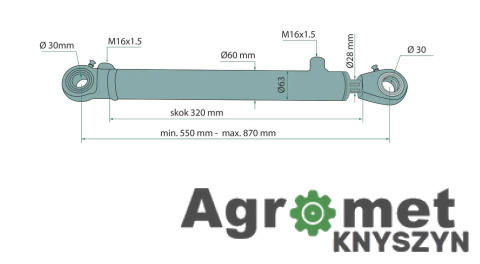 Siłownik hydrauliczny uniwersalny 60x28 skok 320mm Siłownik hydrauliczny uniwersalny 60x28 skok 320mm