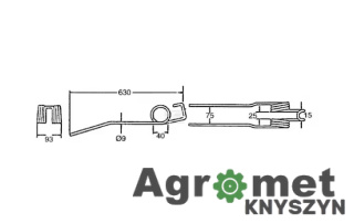 Palec Zgrabiarki DEUTZ-FAHR, 630x93x9mm, VF16504331KR, VF16504331, VF 1650.4331,